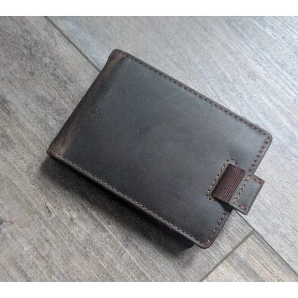 Kings Loot Leather Hybrid Wallet Men's Brown Slim Front Pocket Minimalist Bifold